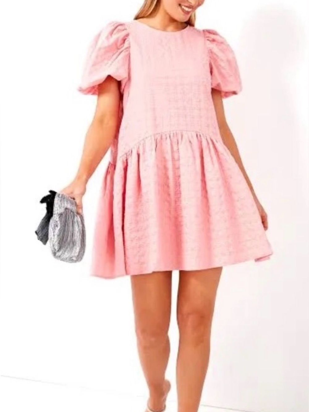 NWT English Factory Penelope Mini Dress Pink Puff Sleeve Size Small